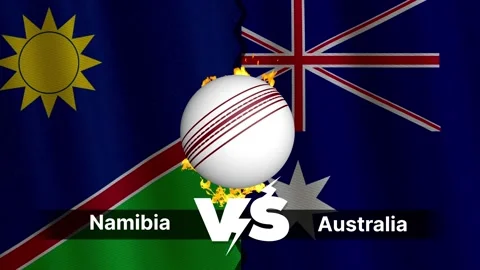 Namibia vs Australia 4K Animated Cricket Intro with Flags and Ball Motion Stock Footage 312108644