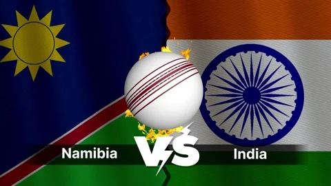 Namibia vs India 4K Animated Cricket Intro with Flags and Ball Motion Stock Footage 312108666