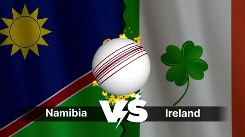 Namibia vs Ireland 4K Animated Cricket Intro with Flags and Ball Motion Stock Footage 312108668