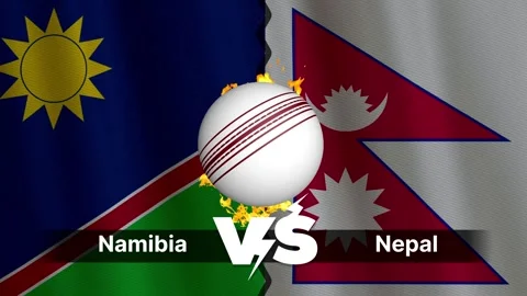 Namibia vs Nepal 4K Animated Cricket Intro with Flags and Ball Motion Stock Footage 312108743