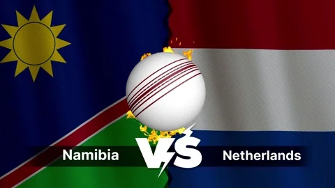 Namibia vs Netherlands 4K Animated Cricket Intro with Flags and Ball Motion Stock Footage 312108764