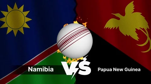 Namibia vs Papua New Guinea 4K Animated Cricket Intro with Flags and Ball Motion Stock Footage 312108867