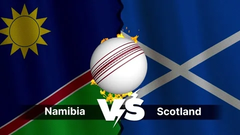 Namibia vs Scotland 4K Animated Cricket Intro with Flags and Ball Motion Stock Footage 312108892
