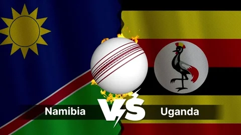 Namibia vs Uganda 4K Animated Cricket Intro with Flags and Ball Motion Stock Footage 312108945