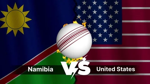 Namibia vs United States 4K Animated Cricket Intro with Flags and Ball Motion Stock Footage 312108954