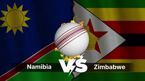 Namibia vs Zimbabwe 4K Animated Cricket Intro with Flags and Ball Motion Stock Footage 312108969