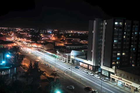 Namibia, Windhooke 4K UHD time-lapse of Windhooks busy road at night Stock Footage 128780364