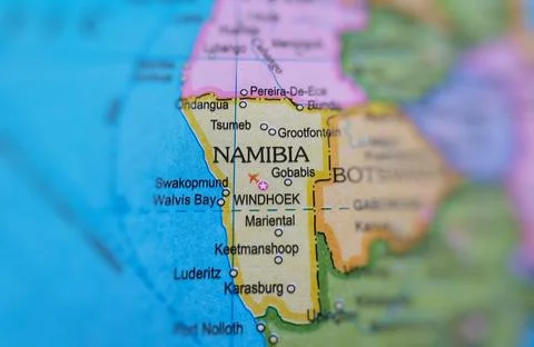Namibia on world map. Namibia on map travel background texture Stock Photos