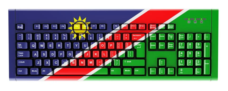 Namibian flag painted on computer keyboard. 3D rendering Stock Illustration