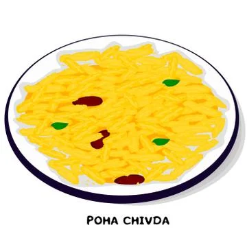 Namkeen Farsan,Poha Chivda indian snacks Vector Stock Illustration