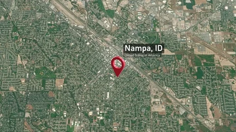 Nampa City Map Zoom (ID, USA) from Space to Earth Video stock 296006853