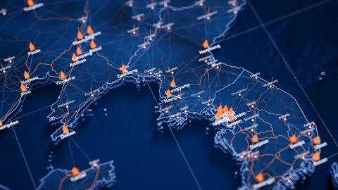 Nampo map big data visualization. Futuristic map infographic of city in North 库存插图