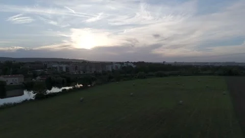 Nancy, France elevating drone shot seen from crop field September 2023 Stock-Footage 252443430