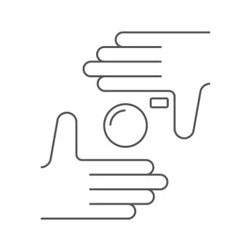Nands and camera logotype. Human hands making a trimming symbol isolated on Illustrazione stock