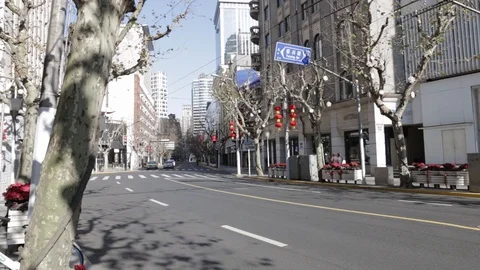 Nanjing West Road empty during coronavirus outbreak - Shanghai Stock Footage 124299653