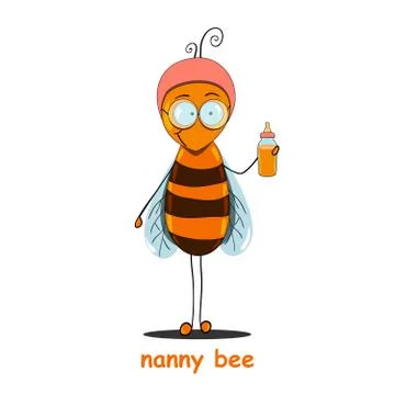 Nanny bee keeps feeding bottle baby with honey Stock Illustration