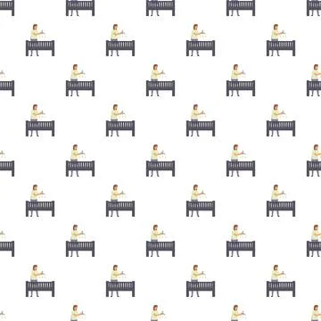 Nanny playing with baby in crib pattern Stock Illustration