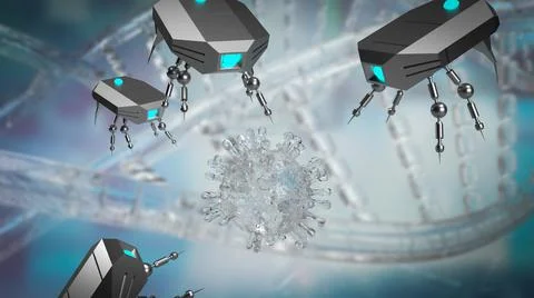 The nano bot and virus for sci or technology concept 3d rendering Stock Illustration