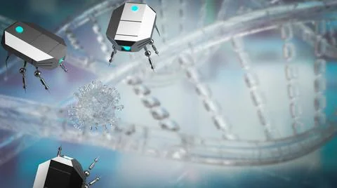The nano bot and virus for sci or technology concept 3d rendering Stock Illustration