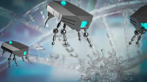 The nano bot and virus for sci or technology concept 3d rendering Stock Illustration