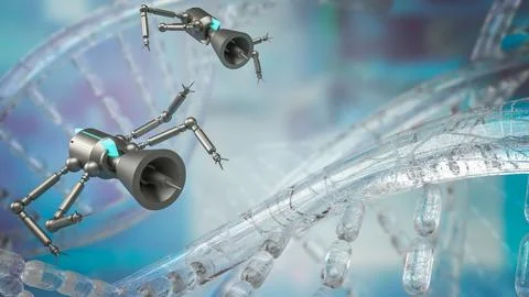 The nano bots and dna for sci or technology concept 3d rendering Stock Illustration