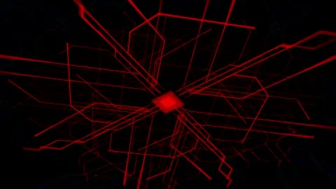 Nano chip circuit board, modern technology with micro electrons moving fast on Video stock 142734375