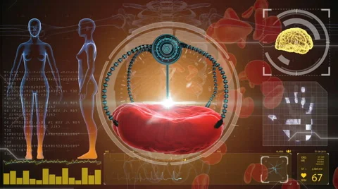 Nano robot and blood cell injection. Medical concept anatomical future Видео 59338018