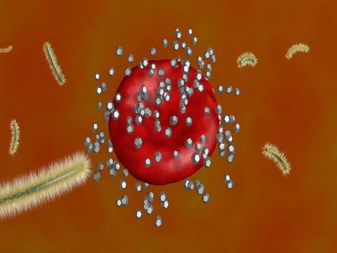 Nano robots, particles swarming around a cell. 3d render Stock Footage 72117761