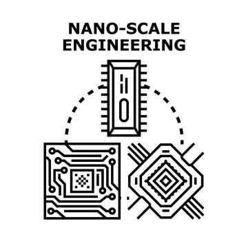 Nano scale engineering concept with microchip circuit board Ilustración de archivo