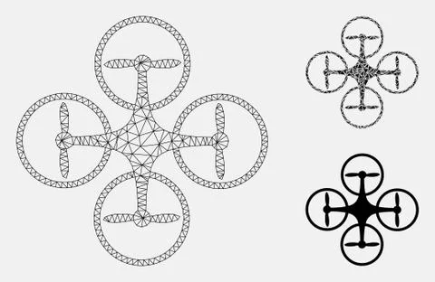 Nanocopter Vector Mesh Wire Frame Model and Triangle Mosaic Icon Stock Illustration