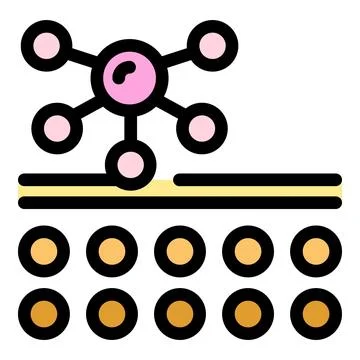 Nanomaterials molecules connecting over surface with nanoparticles below, n.. Illustrazione stock