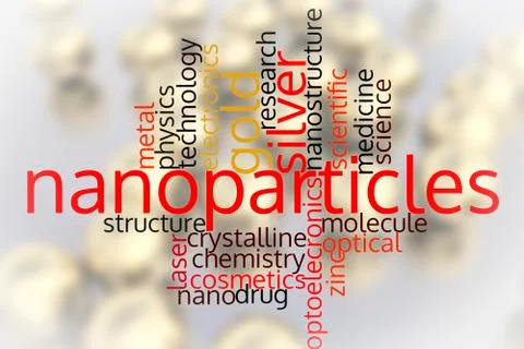 Nanoparticles, nanotechnology, word cloud Stock Photos