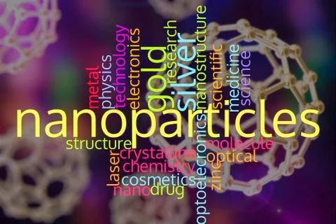 Nanoparticles, nanotechnology, word cloud Stock Photos