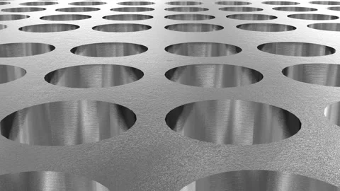 Nanoporous material. Metal object with many holes. 3d render illustration Stock Footage 221292213