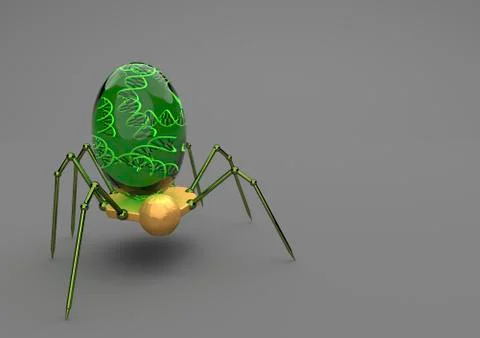 Nanorobotics with DNA on grey background, 3D Rendering Stock Illustration