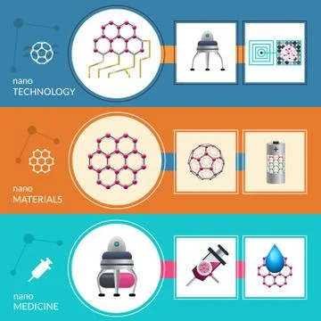 Nanotechnology concept 3 flat banners set Stock Illustration