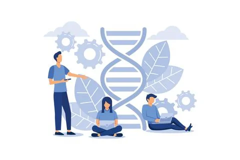 Nanotechnology, digital structure of dna, science concept flat vector illustr イラスト素材
