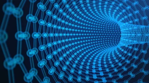 Nanotechnology, glowing hexagonal geometric form close-up, concept graphene Stock Footage 106404952