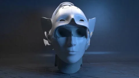 Nanotechnology. The head of the robot opens the upper shell and shows the Stock Footage 247577602