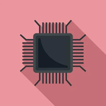 Nanotechnology pc microchip icon, flat style Stock Illustration