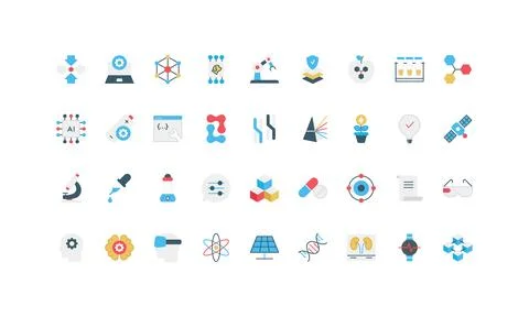 Nanotechnology Science Flat Icon Set Collection Stock Illustration