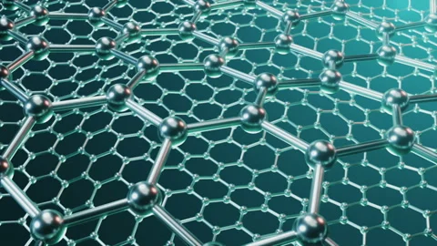 Nanotechnology like scientific background. Hexagonal surface. Graphene atom Stockbeeldmateriaal 107985151