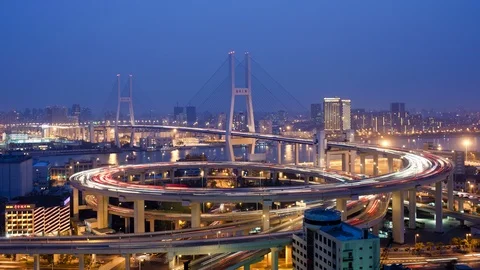 Nanpu Bridge night view Stock Footage 116371536