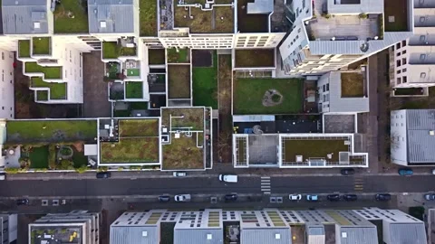 Nantes cityscape top down drone glide revealing residential city grid Stock Footage 326371691