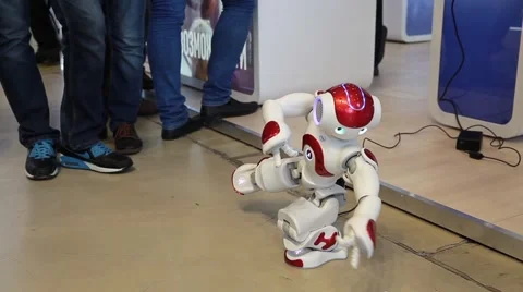 NAO humanoid robot by Intel. Robot can dance, move and speak Stock Footage 61093274
