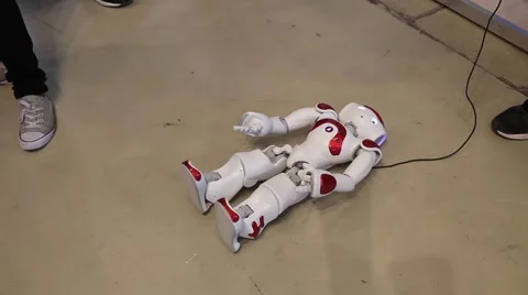 NAO humanoid robot by Intel. Robot can dance, move and speak Stock Footage 64766372