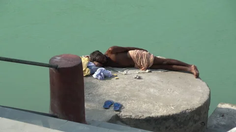 Nap on the edge of ganges Stock Footage 142452545