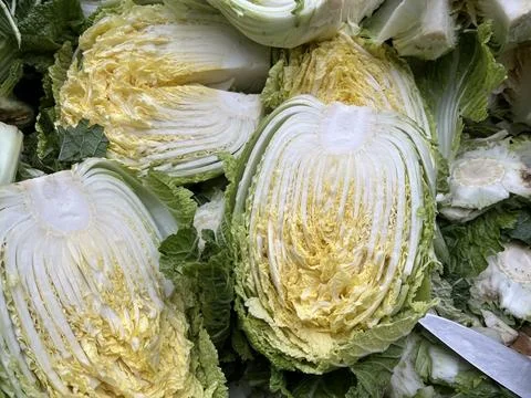 Napa cabbage, a leafy vegetable with a mild, slightly sweet flavor, is comm.. Stock Photos