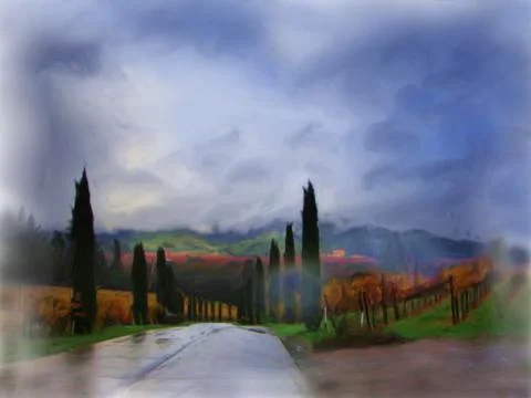 Napa Valley Row of Trees Stock Illustration