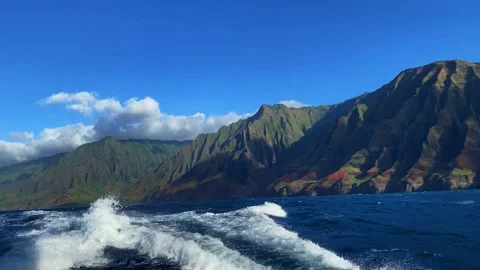 Na’Pali Coast from the Pacific Ocean Stock Footage 166469013